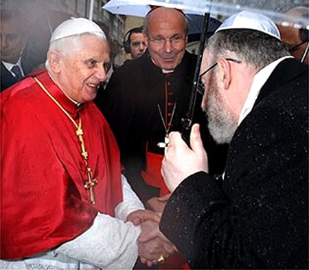 Benedict XVI shaking hands with a rabbi